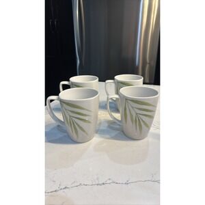 4 Corelle Coordinates Green Bamboo Leaf Porcelain 12 oz Coffee Mugs